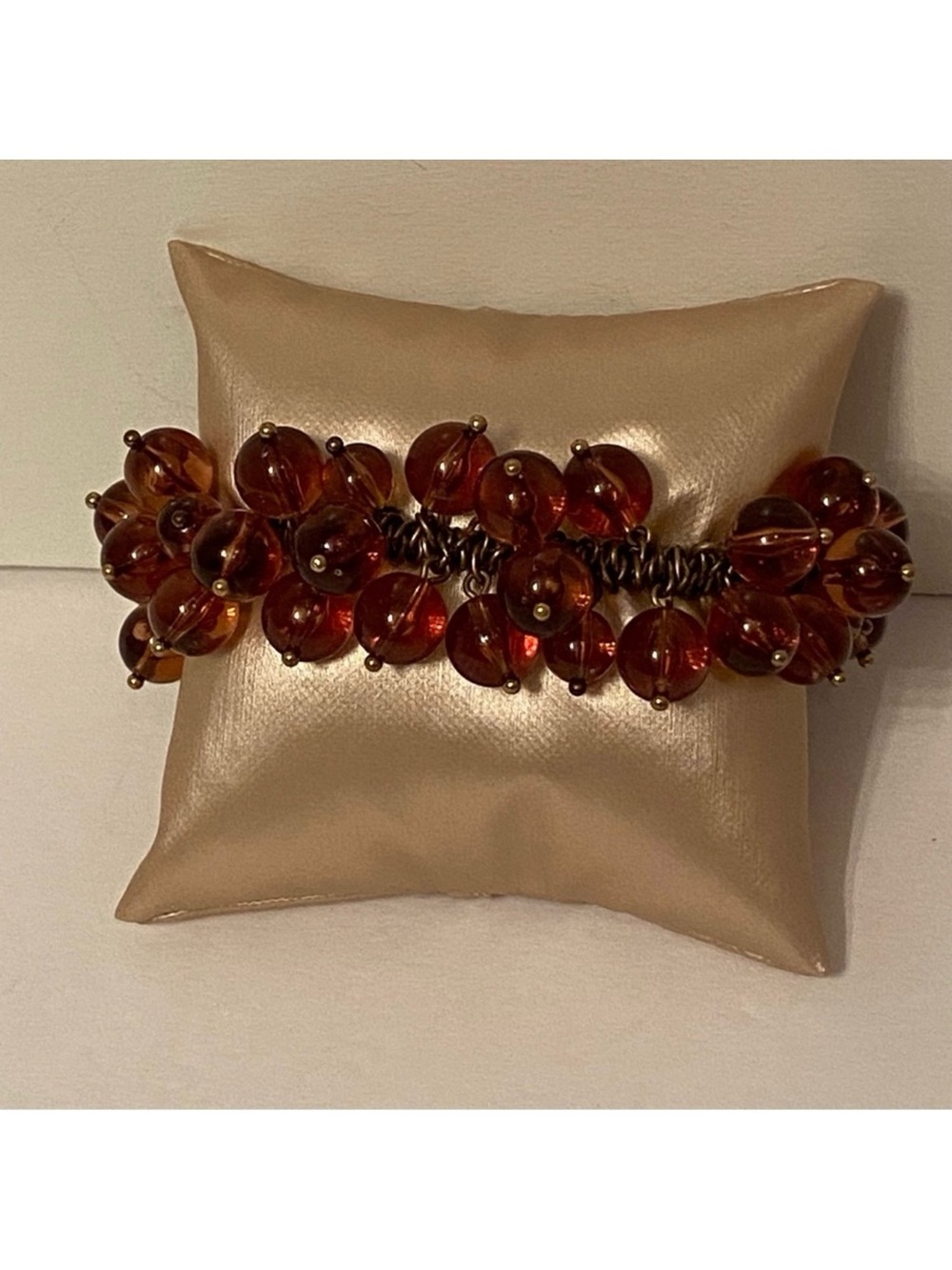 J. CREW BRACELET BROWN BEADS DANGLING STRETCH CHUNKY BRASS COLOR OS ONE SIZE
